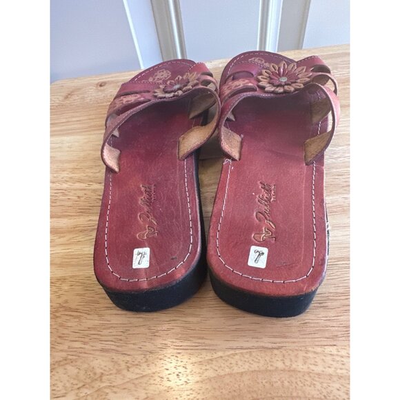 Bohemian Mexican Handmade Leather Sandals With Floral Embellishments Sz 9.5/10 - Picture 3 of 10